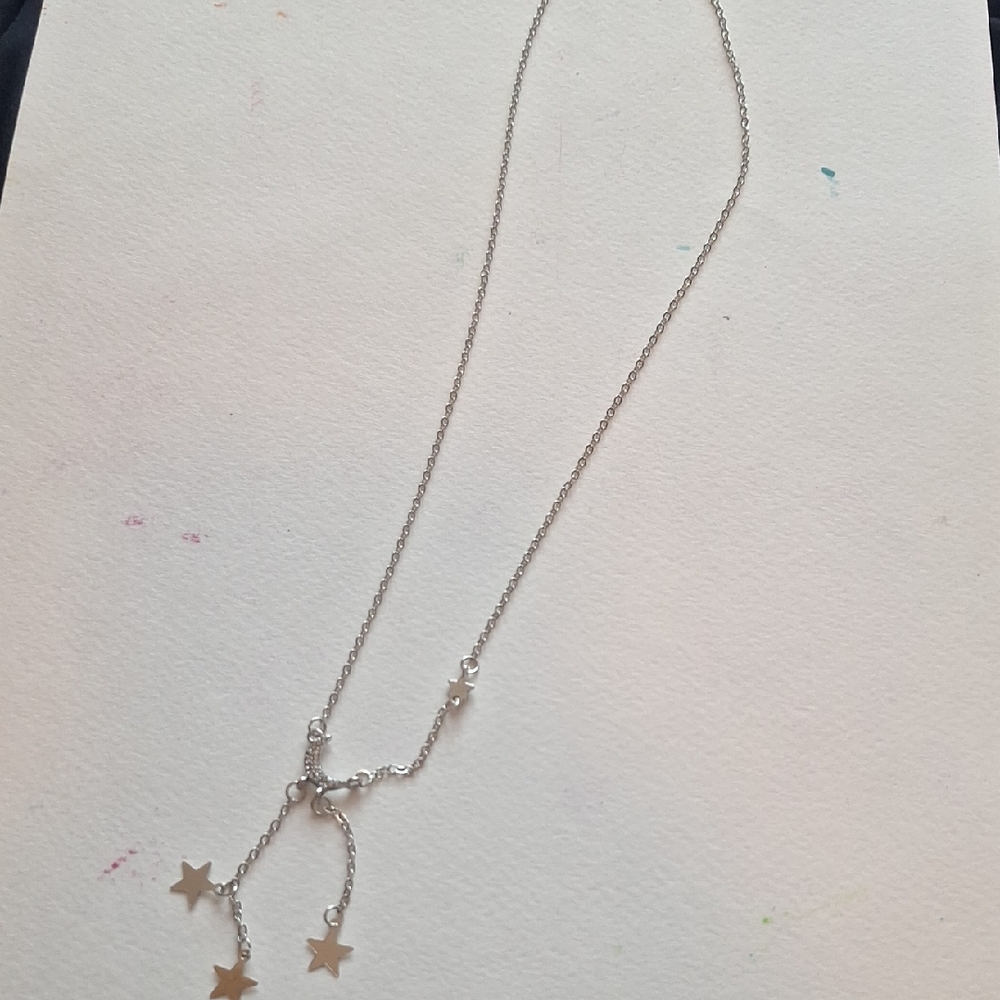 Silver Toned Moon w Stars Pendant Necklace Bnwot